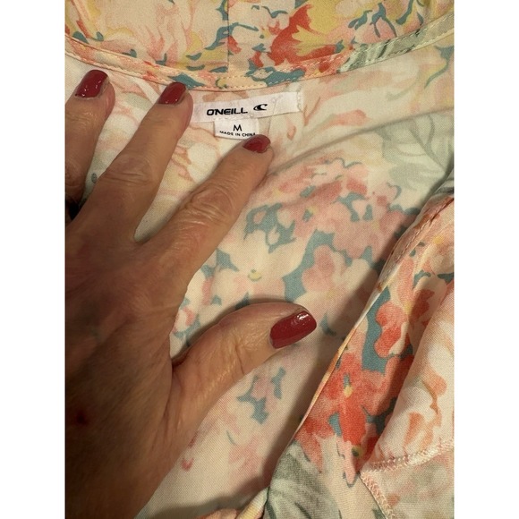 O'Neill Women's Floral Print Ruffled Tie Front Blouse, Medium - Picture 2 of 10